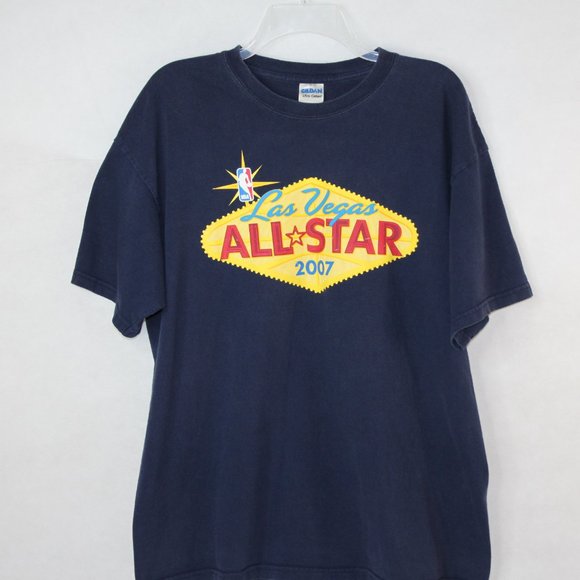 NBA BASKETBALL 2007 LAS VEGAS ALL-STAR TSHIRT SZ XL GILDAN NAVY/YELLOW COTTON - Picture 4 of 12